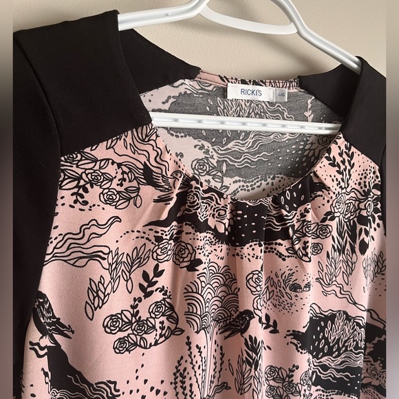 Ricki’s woman’s blouse pullover top polyester spandex pink birds flowers tree - Picture 4 of 9
